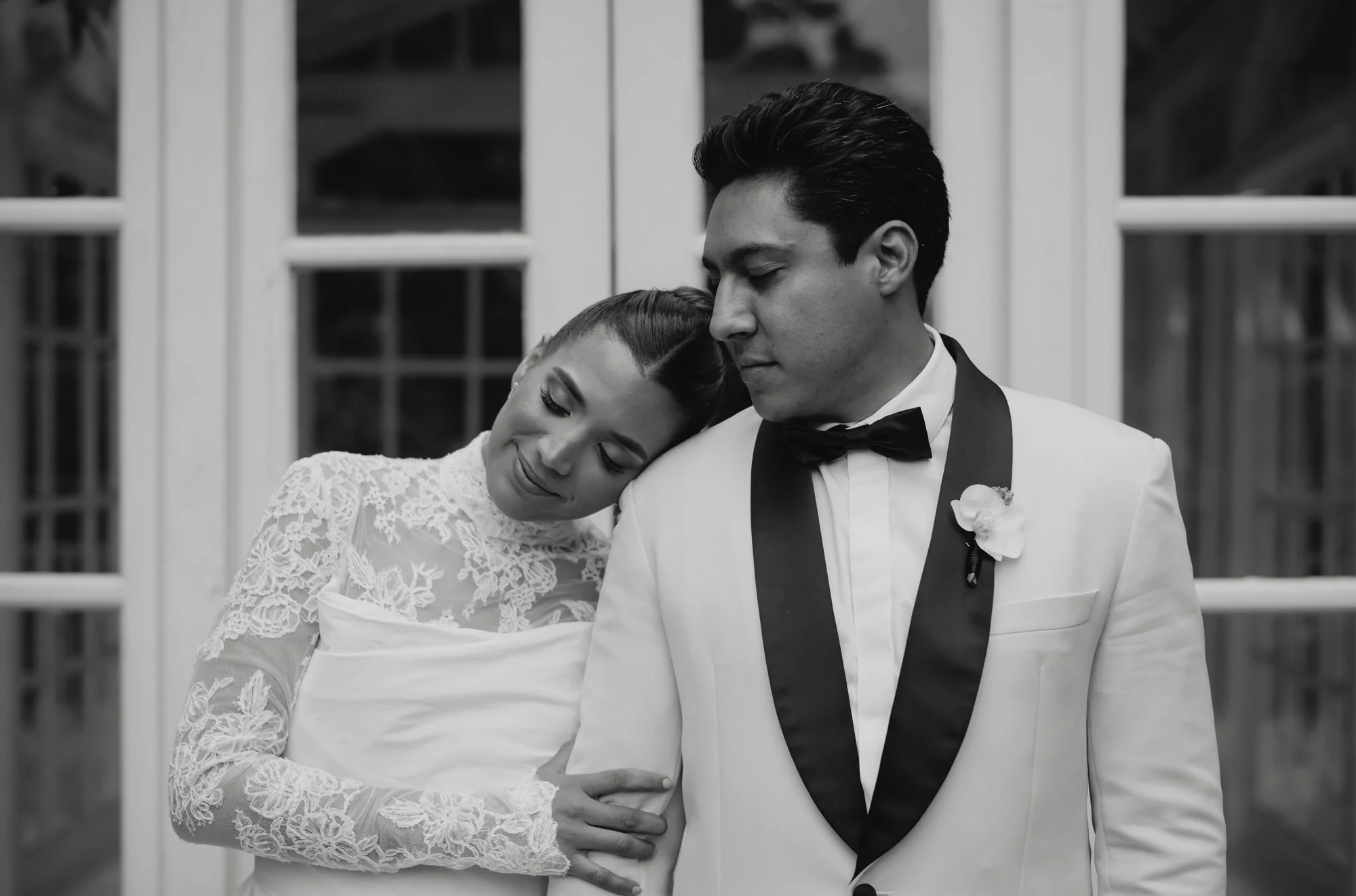 Black and white wedding portraits at Villa Bokeh, a Relais & Châteaux luxury destination wedding venue in Antigua Guatemala.