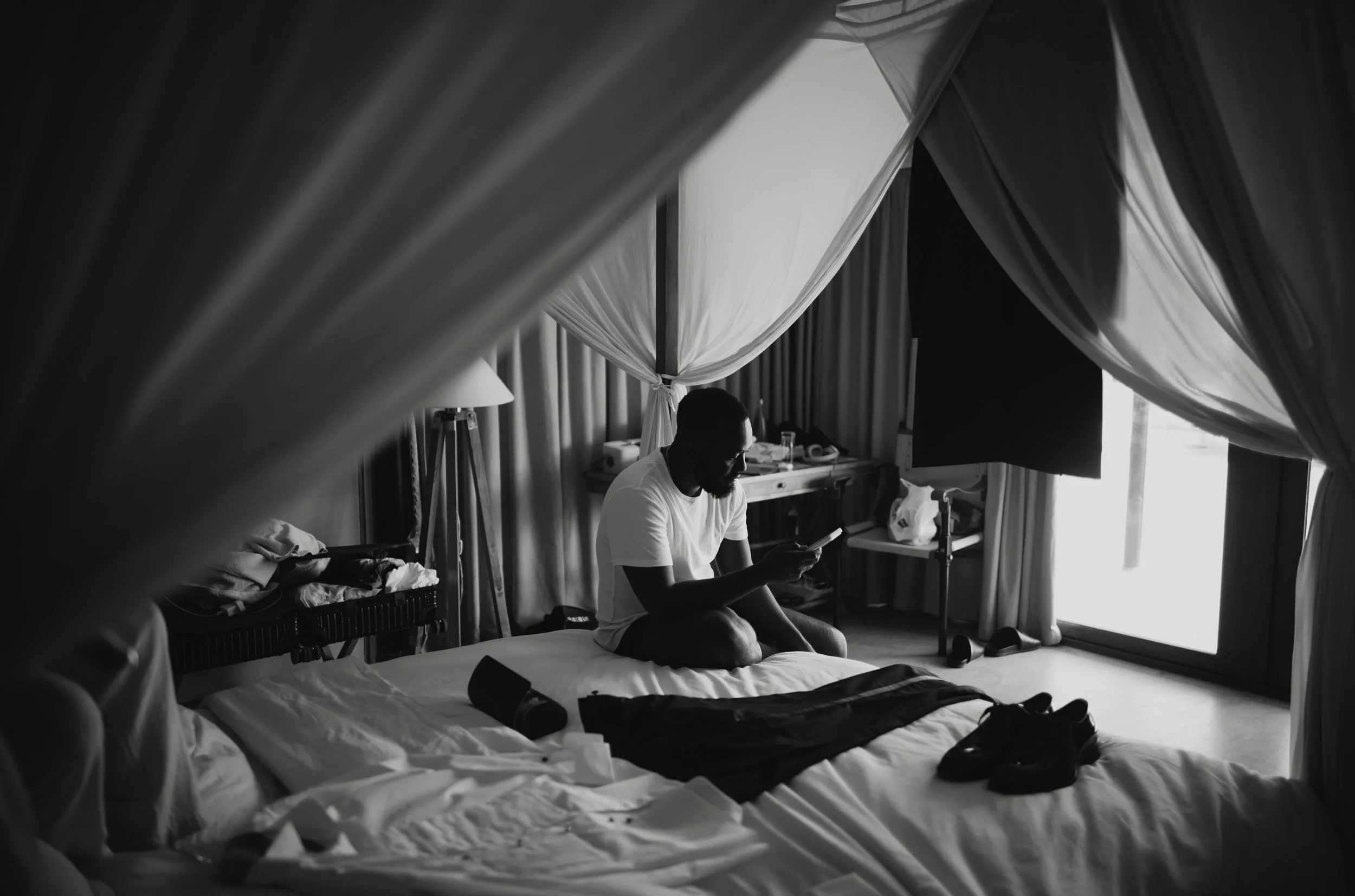 Destination wedding photographer getting ready groom Qatar desert 