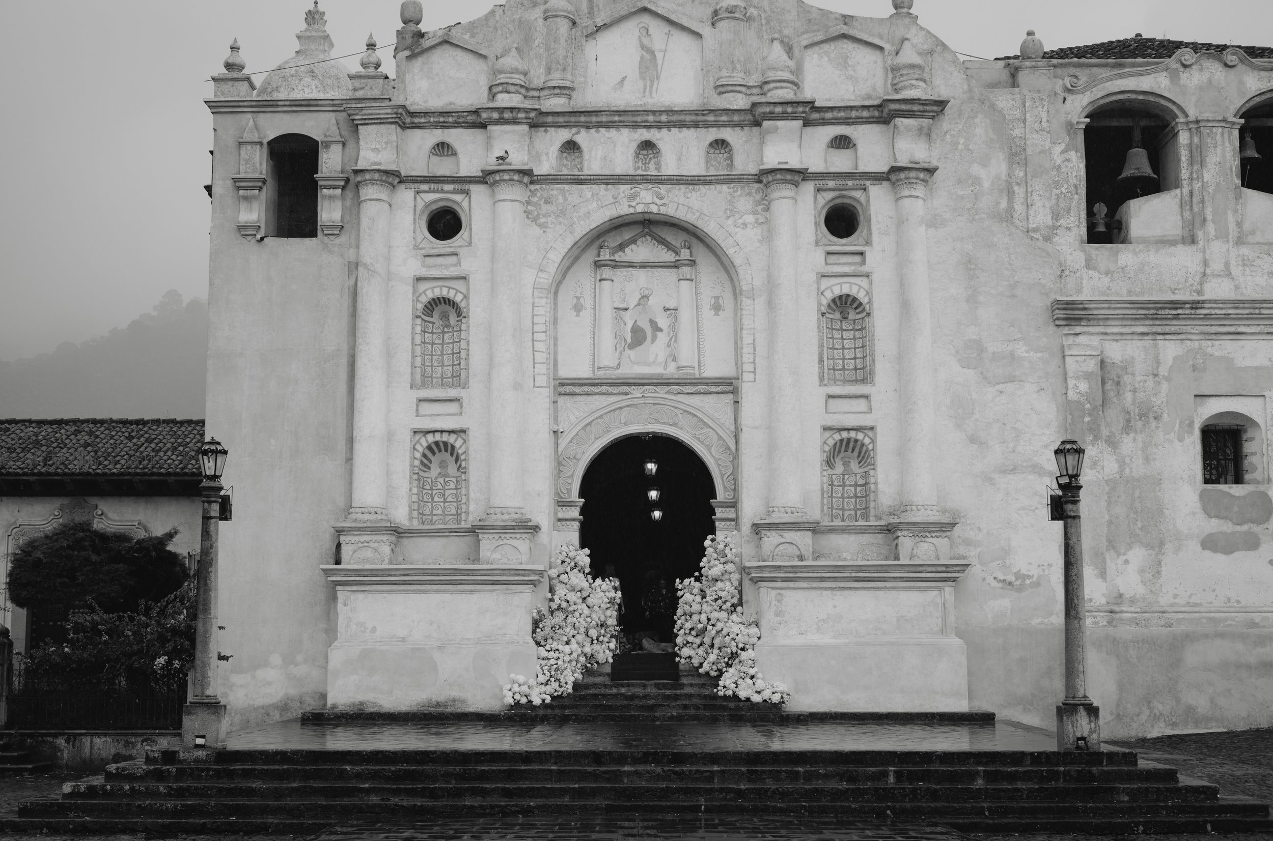 Catholic wedding ceremony decor at San Juan del Obispo Church, one of the most historic wedding churches near Antigua Guatemala.