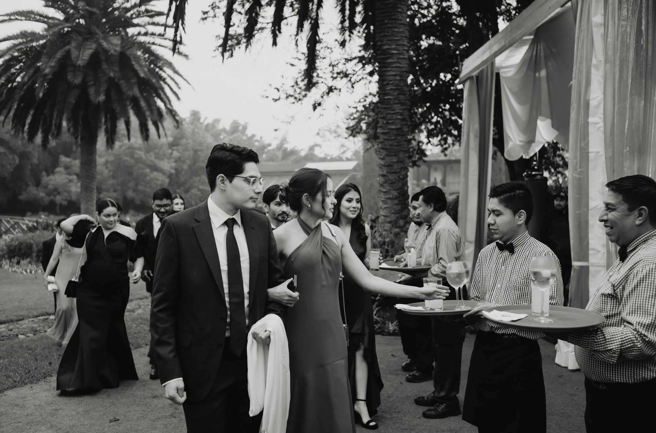 Elegant cocktail reception at Villa Bokeh, a Relais & Châteaux destination wedding venue in Antigua Guatemala.