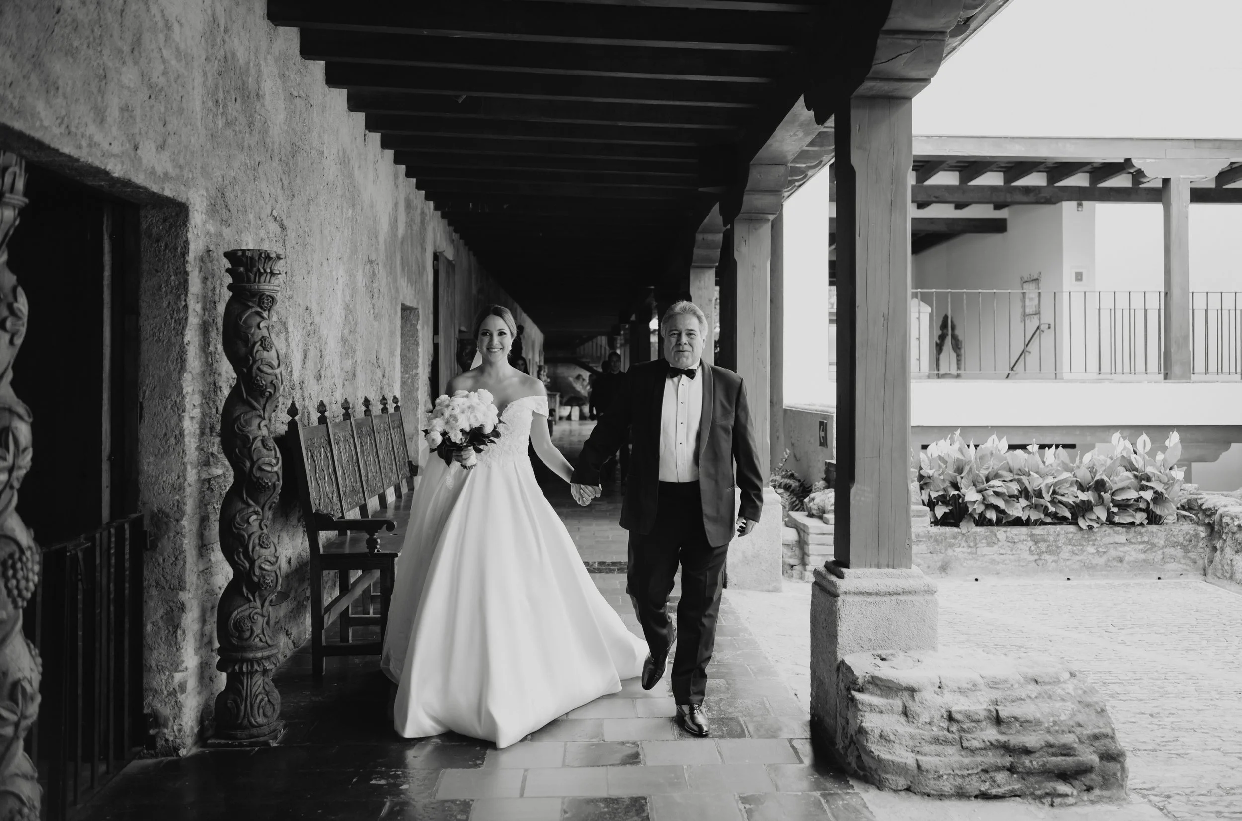 Bride and father before wedding ceremony Antigua Guatemala
