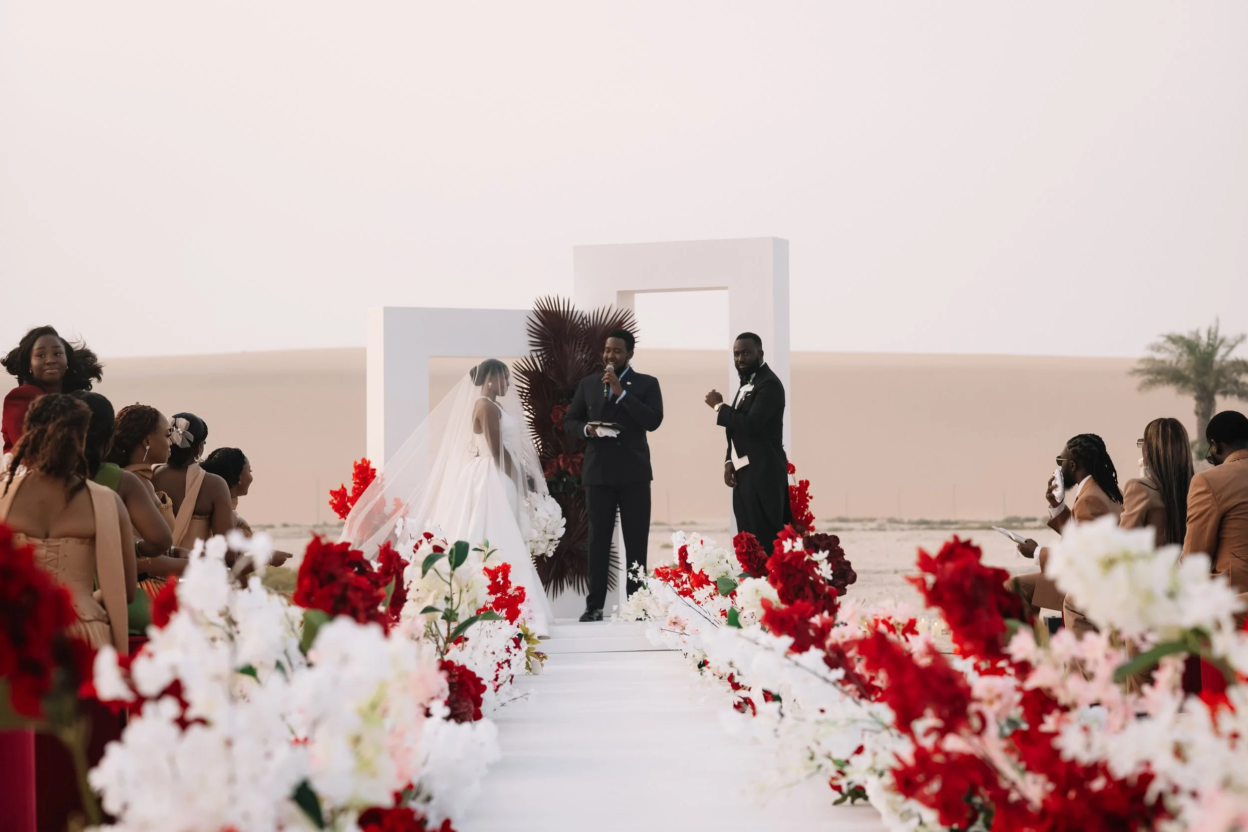Editorial documentary wedding photography outdoor wedding ceremony Qatar desert