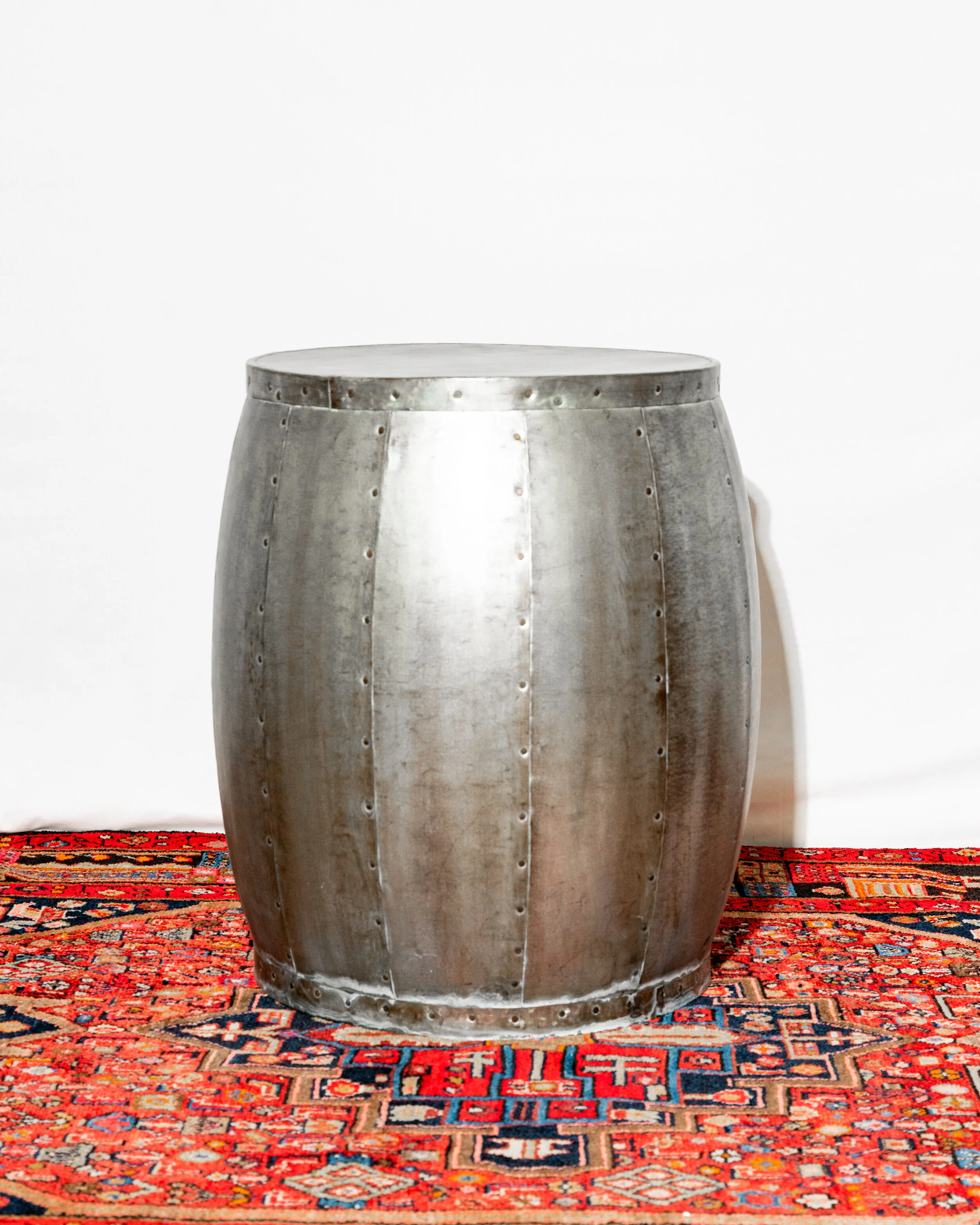 SILVER NAIL HEAD DRUM SIDE TABLE