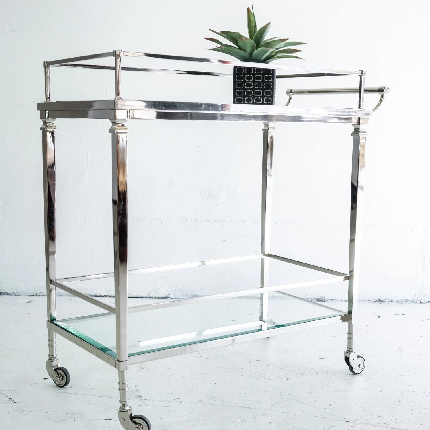 SILVER &amp; GLASS BAR CART