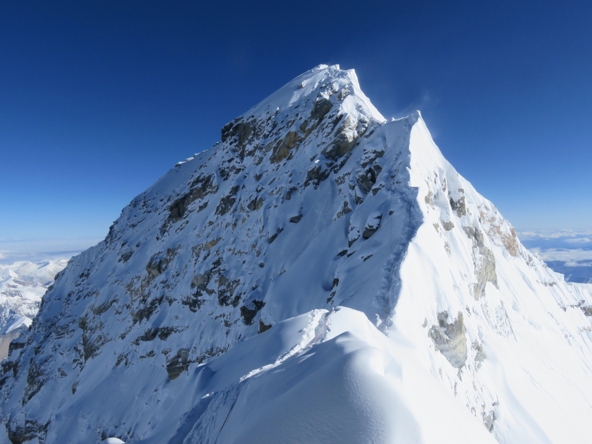 From the South Summit, the ridge towards the Hillary Step.