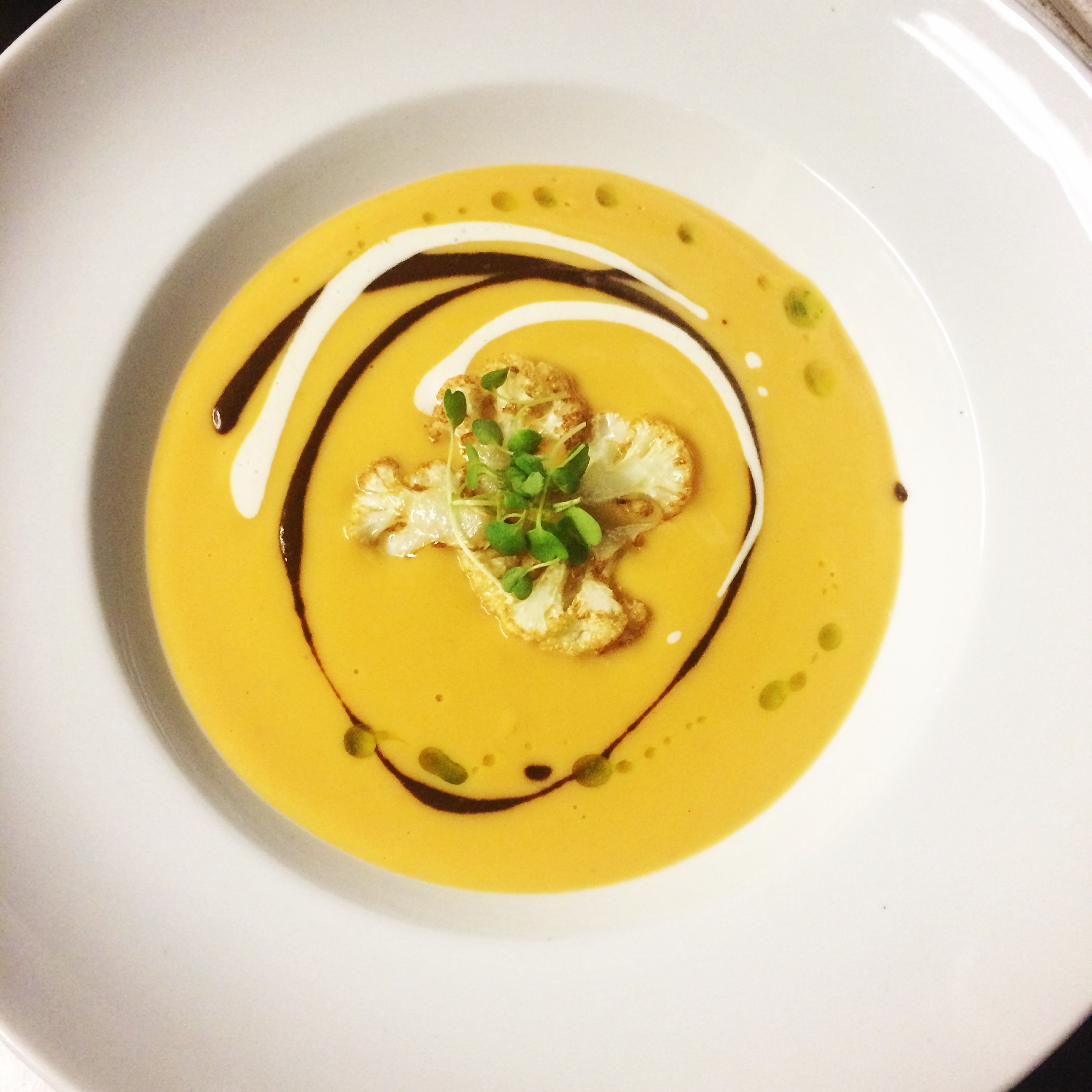 cauliflower, sweet potato & red pepper bisque