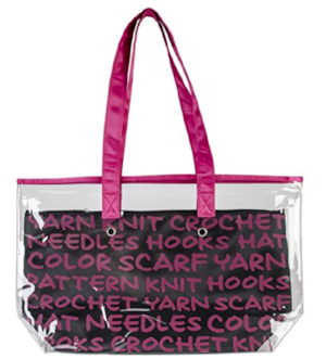Because I always need more yarn totes -and I actually really love that this is transparent so you can see what is inside. AND it's actually a Lion Brand Yarns product :) Comes in pink, green, blue and white.