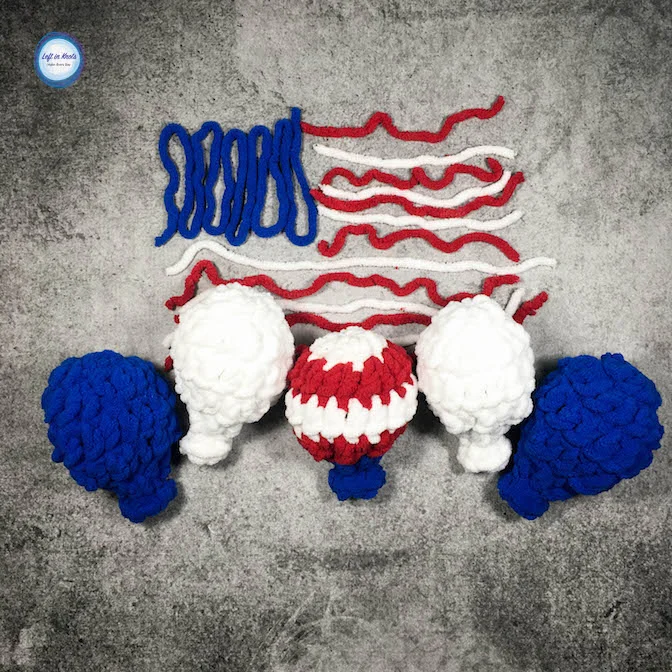 Alright folks, it is officially, 100% summer-time now! The weather is getting hot, and the 4th of July is right around the corner. The kids are out of school and you need some outside activities to burn off their energy, right? If you haven't tried making my reusable Crochet Water Balloons yet, now is the time to give them a shot! They are so fast to make, and with a little bit of red, white and blue, you can turn them into a patriotic toy for playing with pre-fireworks.