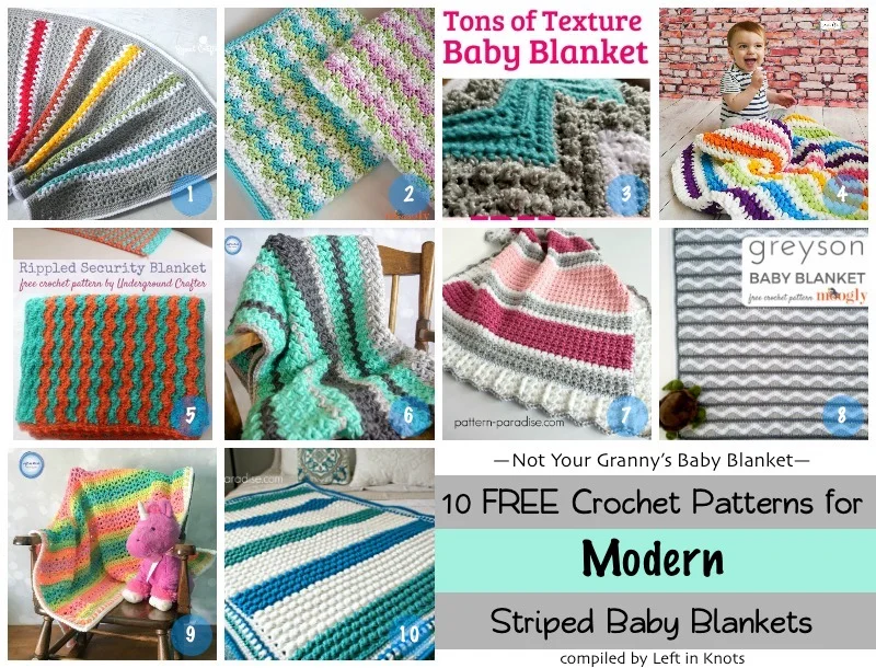 Stuck in a granny square rut? I am always in need of some new and modern baby blanket inspiration! So today I have rounded up 10 FREE crochet patterns for modern, striped baby blankets for you.