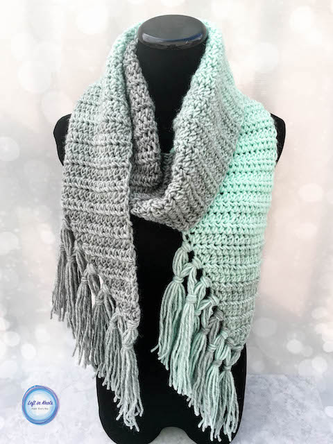 The Mint-cicle Scarf is a free, beginner-friendly crochet pattern with a modern twist. It takes just one skein of Lion Brand Scarfie yarn and it will be a perfect addition to your last-minute gift list this holiday season! It is the first free crochet pattern of my Seven Days of Scarfie pattern collection.
