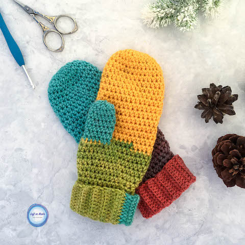 Last month I published my Chroma Scarf pattern and you guys LOVED it! So then I added the matching Chroma Slouch Hat earlier this month. Now I am adding a third piece to the Chroma collection with these pretty, cuffed Chroma Mittens. I hope you enjoy this free crochet pattern!