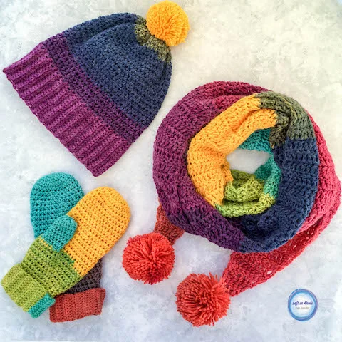 Last month I published my Chroma Scarf pattern and you guys LOVED it! So then I added the matching Chroma Slouch Hat earlier this month. Now I am adding a third piece to the Chroma collection with these pretty, cuffed Chroma Mittens. I hope you enjoy this free crochet pattern!