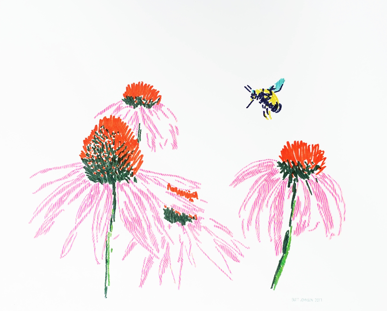 Untitled (Coneflowers and Bumblebee)