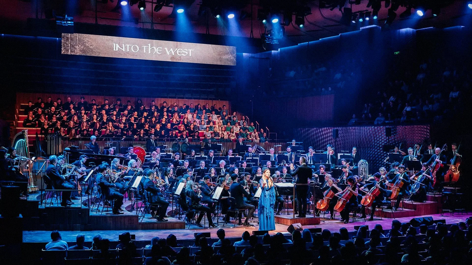 Kate Miller-Heidke performing “Into the West” with the Sydney Symphony Orchestra, conducted by Nicholas Buc, in a Concert Lab production with screen visuals by Mohworks Films.