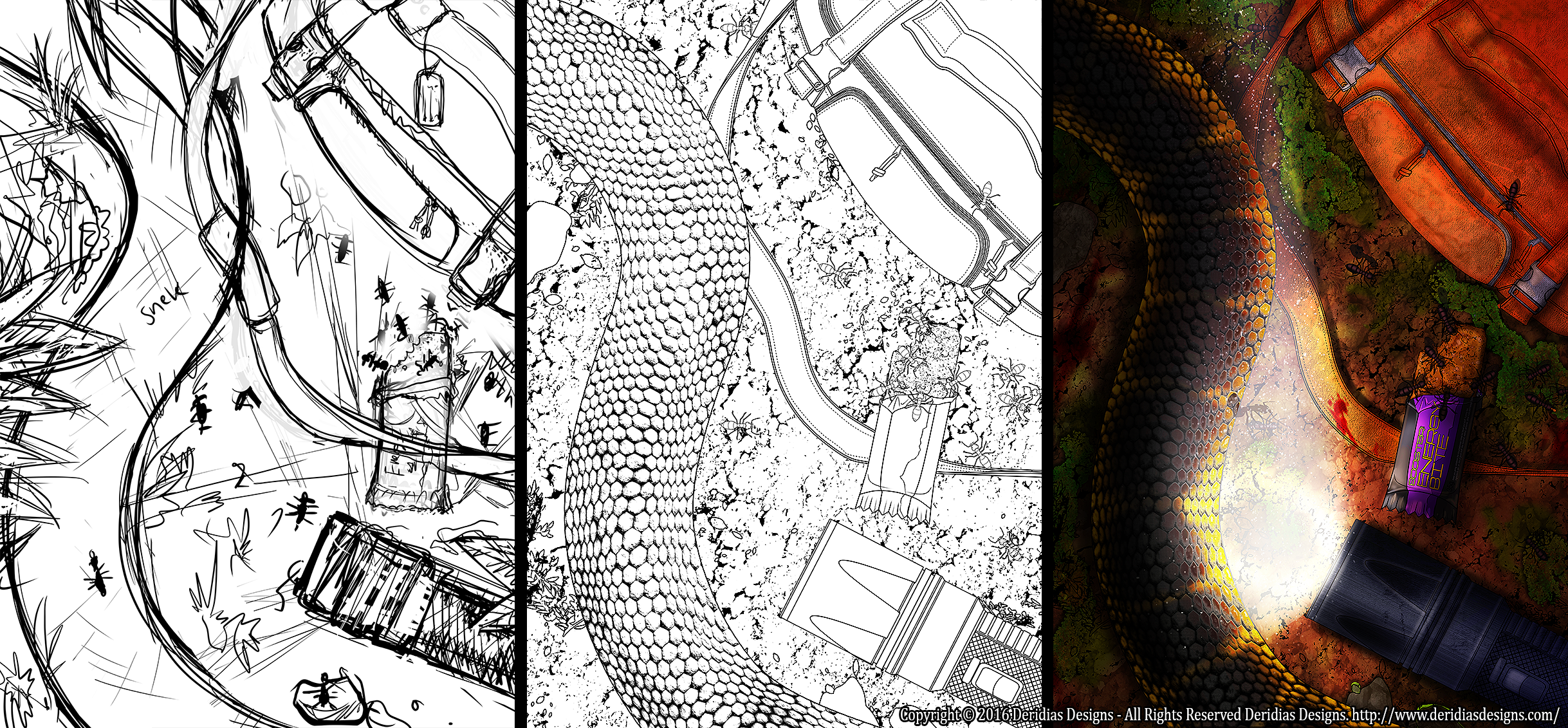 From start to finish: rough lines, clean lineart and finally colours and lighting!