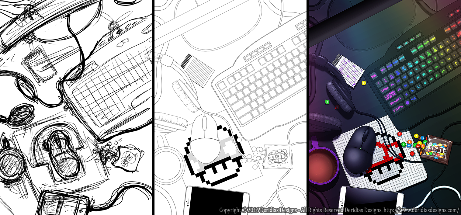 From messy lines, to clean lines, to colours!