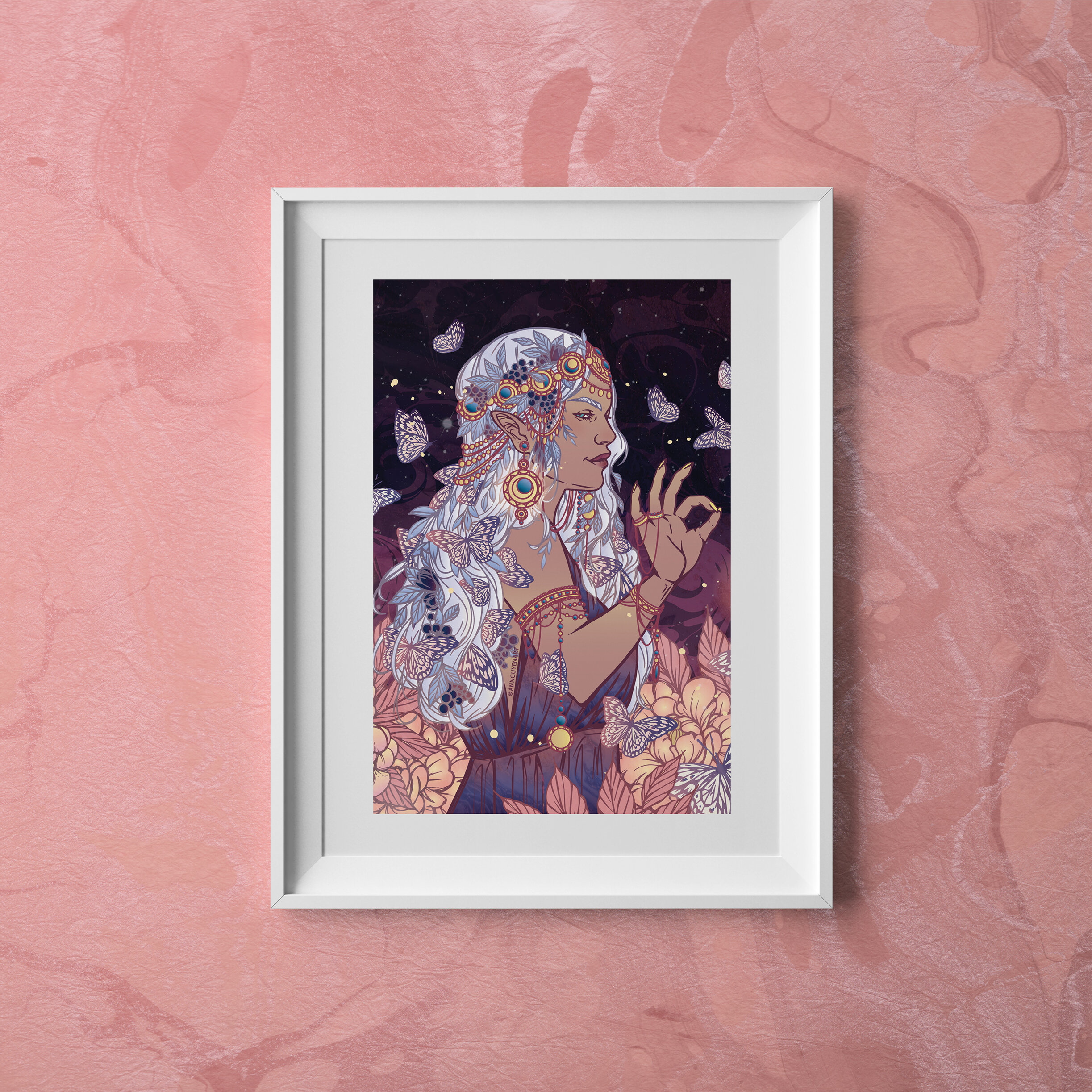The-Queen-of-Coins-Tarot Postcard Framed-Pink.jpg