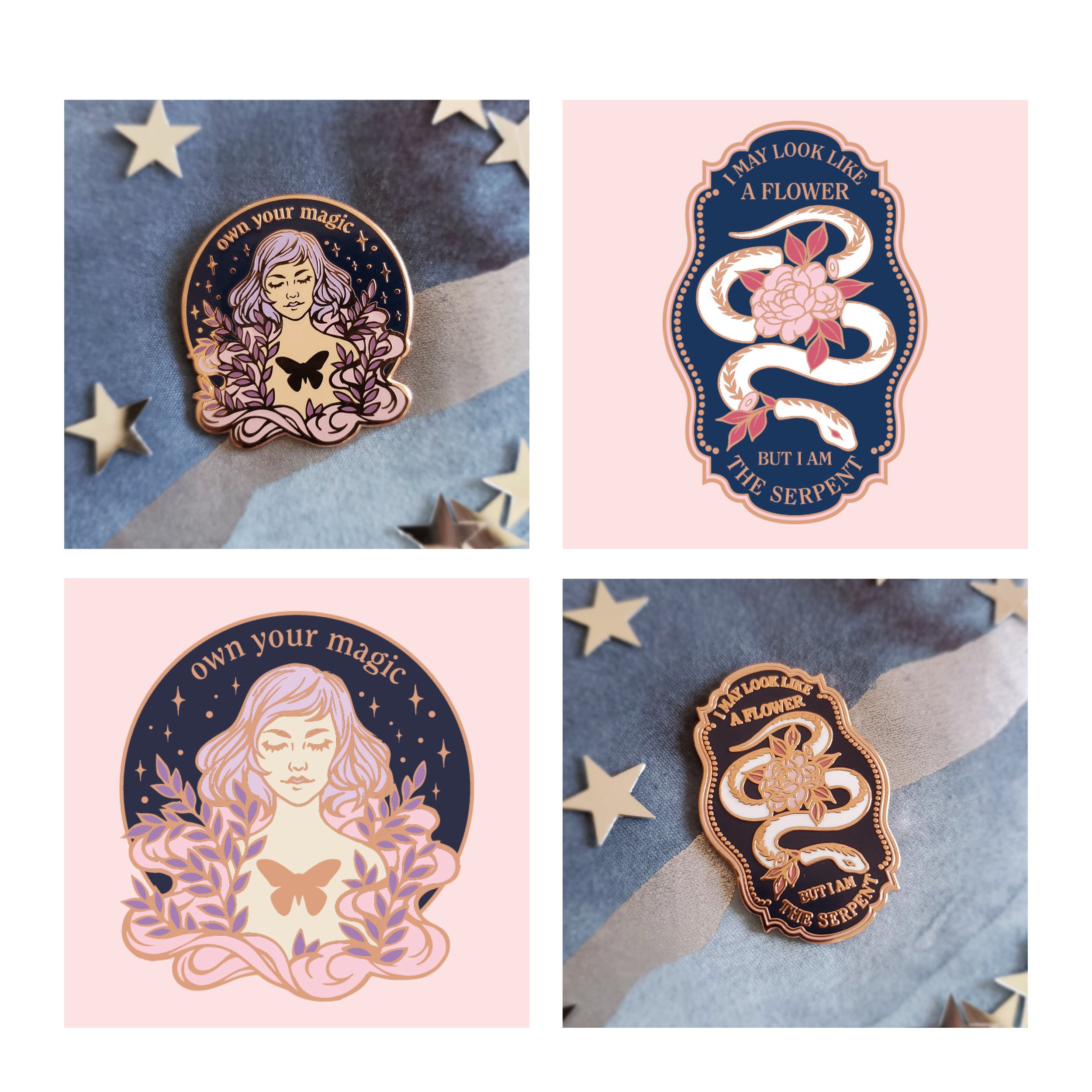Own Your Magic &amp; Flower Serpent Hard Enamel Pin (Approx 1.6in)