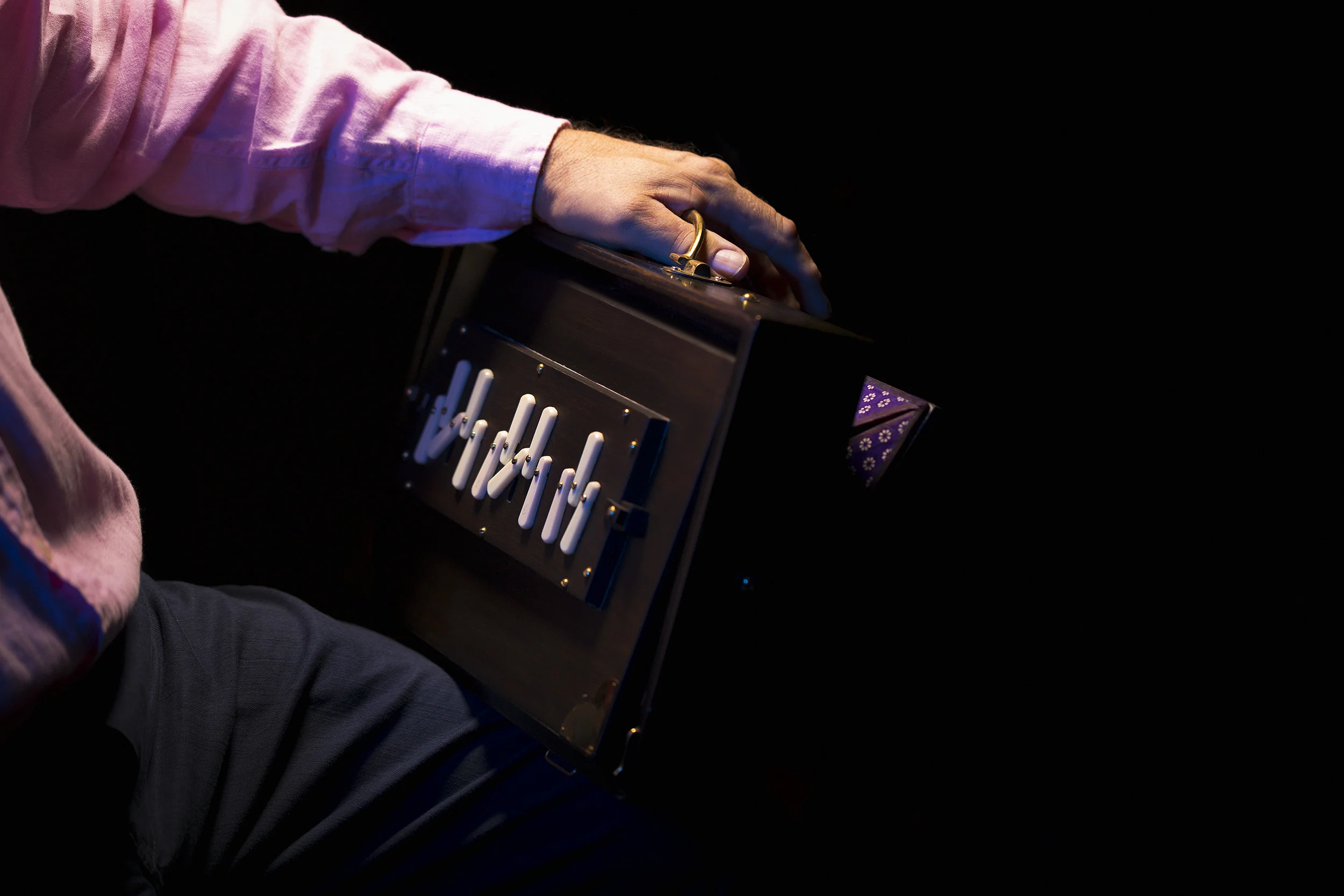 Hugh Moran using a Shruti Box