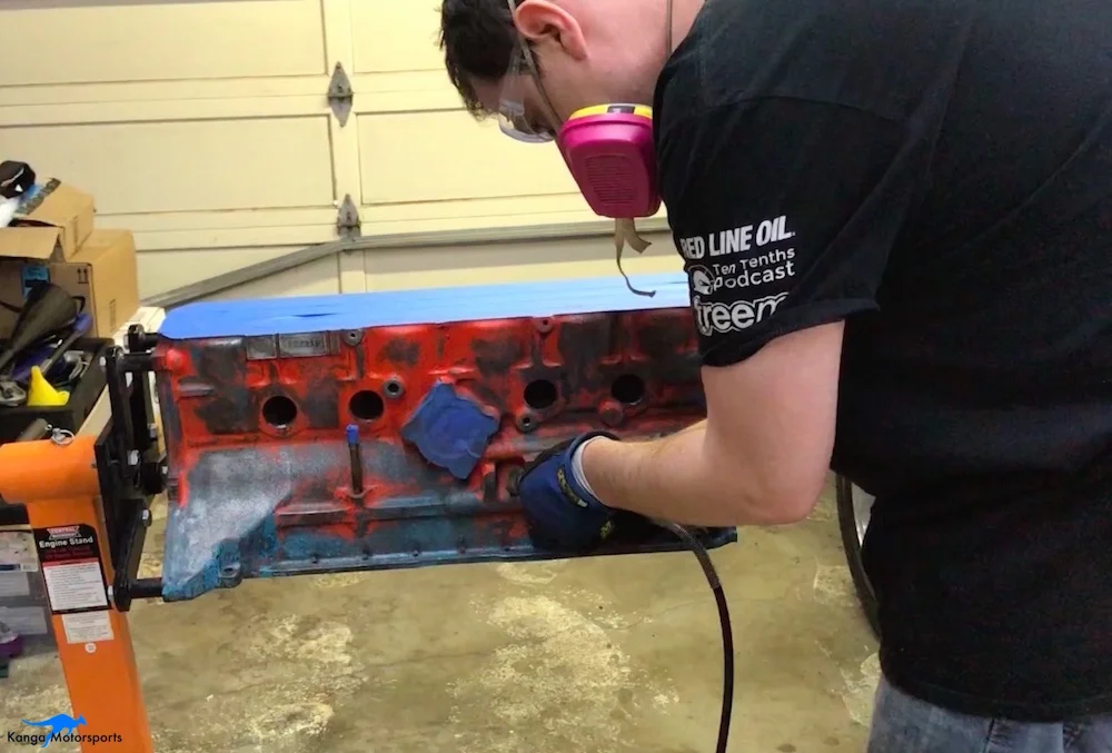Kanga Motorsports Datsun 240z Engine Build Removing Engine Block Paint and Rust Flap Wheels 2.jpg