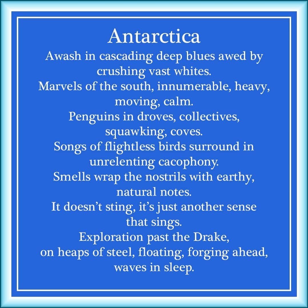 One year ago, my son joined me on a trip to Antarctica, while I was working on the Ocean Endeavour.
Paco wrote this beautiful poem about the voyage. Thank you @photopimpethys! 
@quarkexpeditions #antarctica #poetry #traveltheworld #travelpoetry #anta