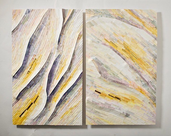 Latest commission. 
&ldquo;Transverse, No. 1 &amp; 2&rdquo;

Each 28 x 46in. 
Watercolor and 24 kg gold leaf