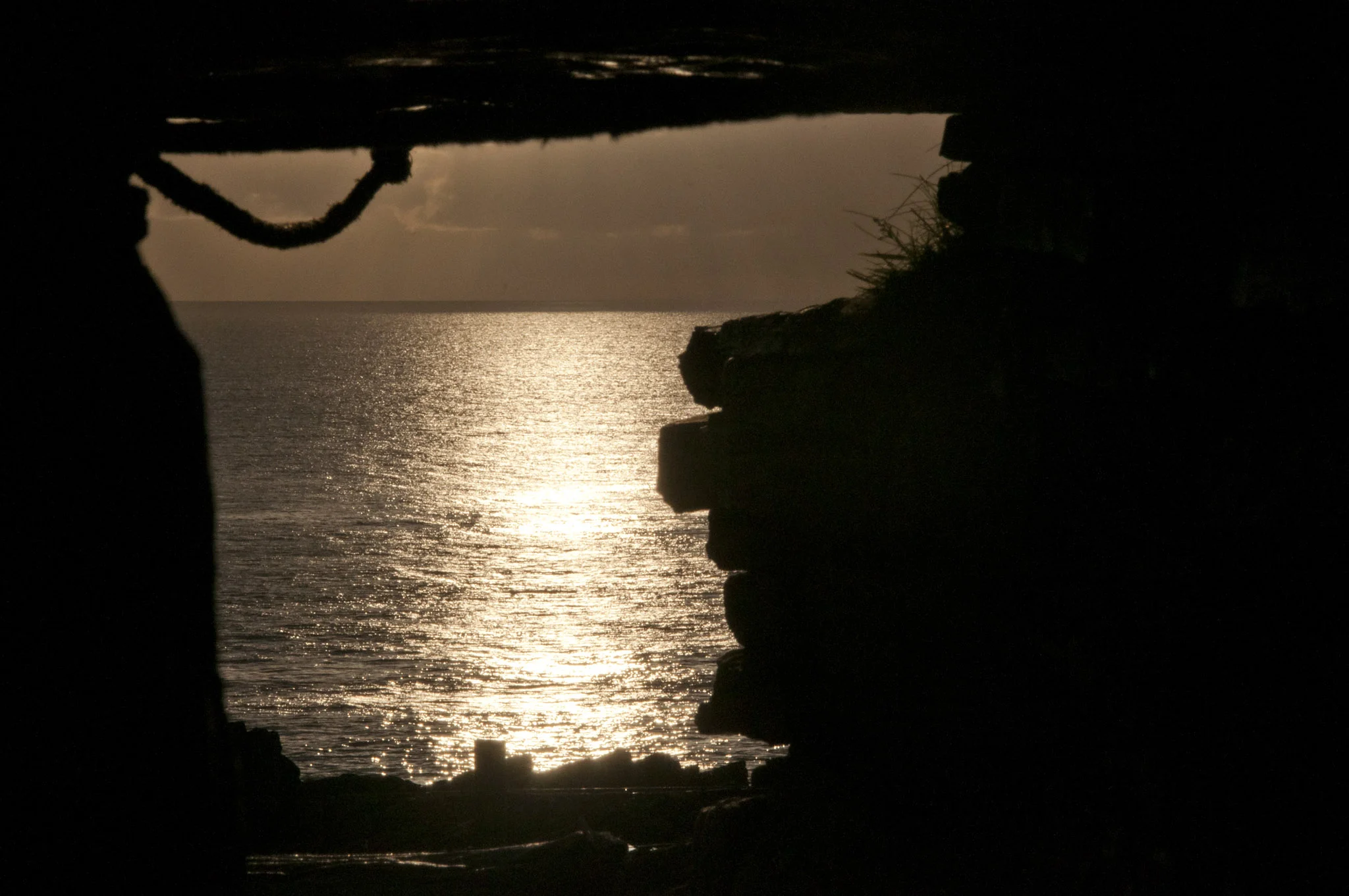 Dawn Sunlight reflecting upon the sea, as seen from inside the chamber at tomb of the eagles
