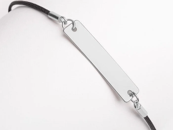 White Rhodium Coated .924 Silver Bar Pendant w/String- Bracelet only
