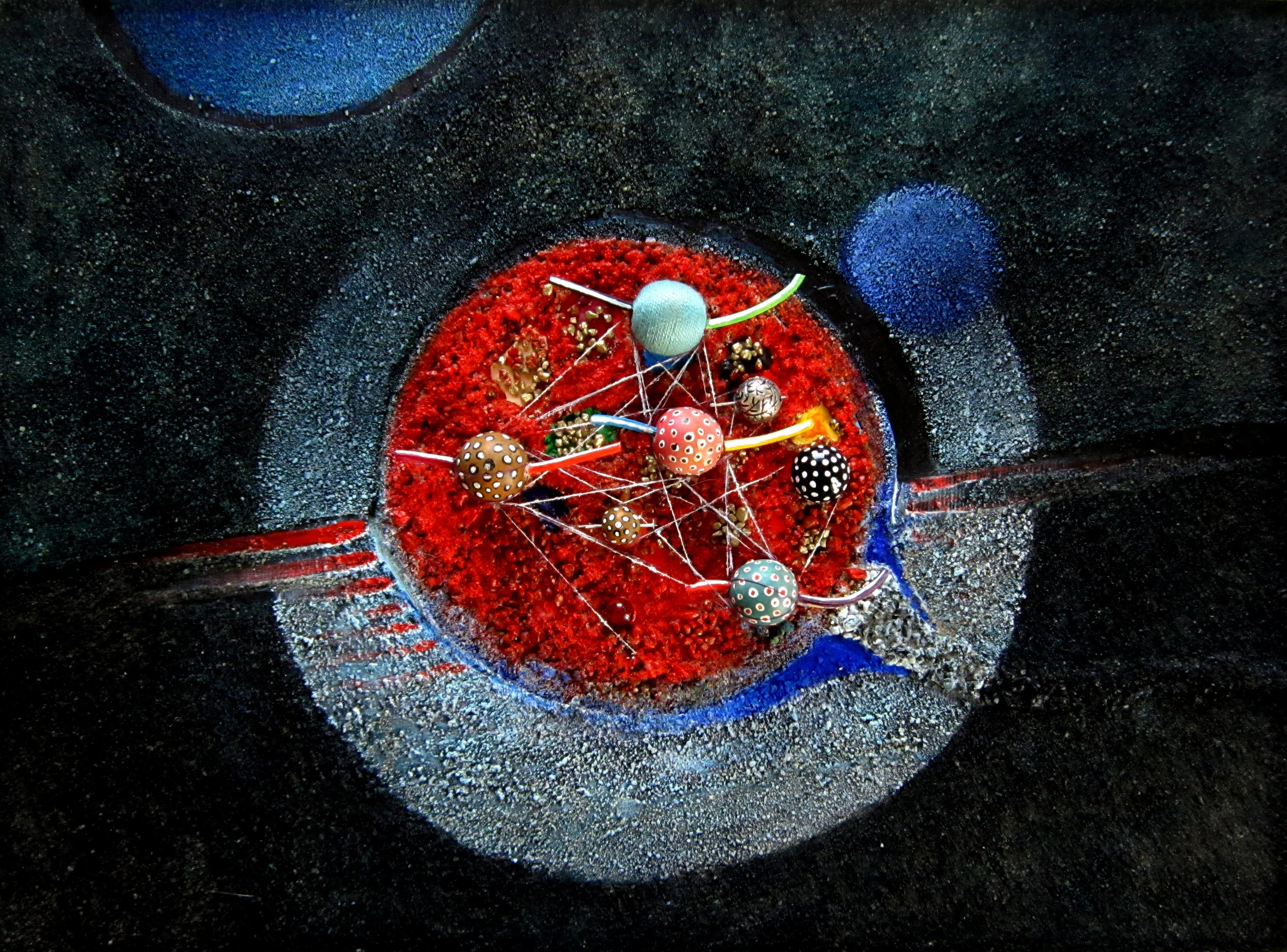  Uklad / System, 42 x 52, acrylic, wooden objects, sand, other, 2012 (Warsaw, Szczesliwice). Private collection 