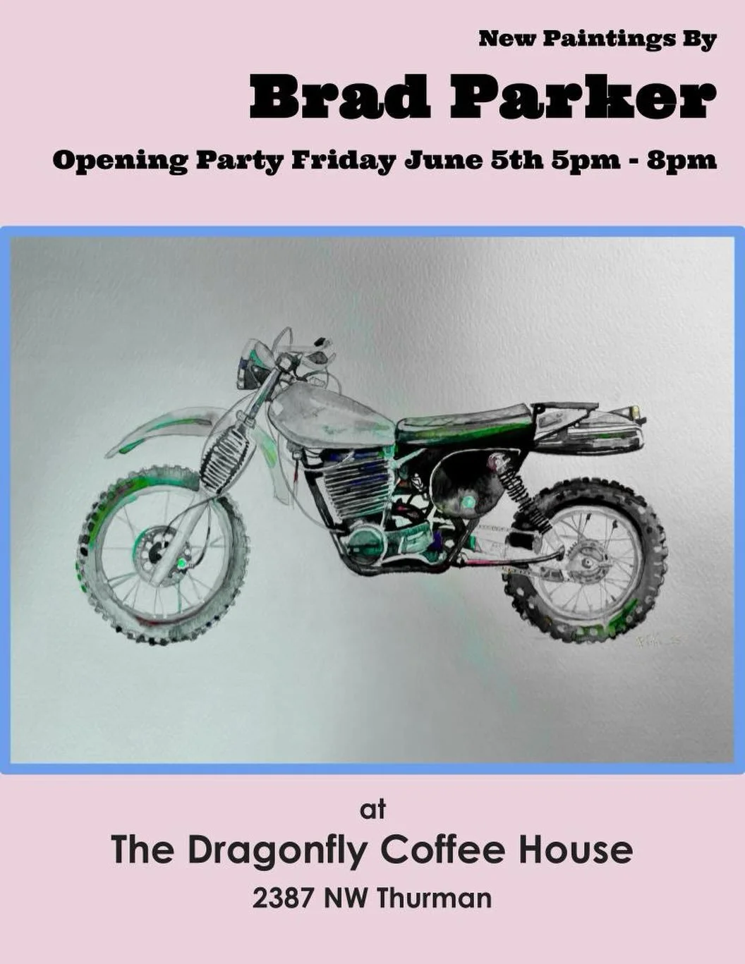Join us this Friday June 5th from 5-8pm for the return of our good friend, the world famous painter Brad Parker. Meet the artist, cool new art, have a beer or wine, witness great music. @dirtjuniorpdx