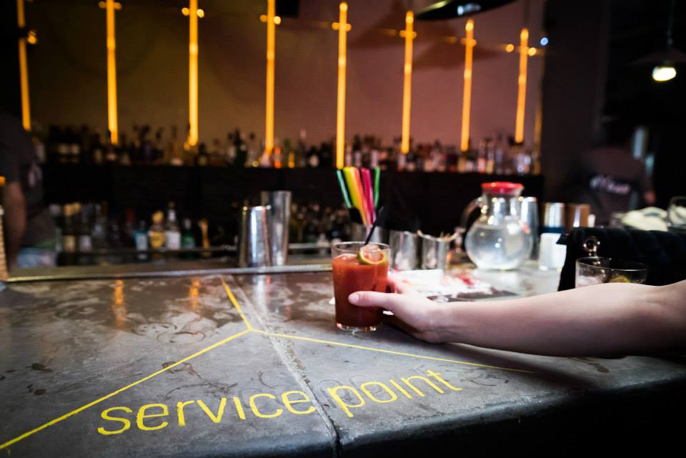 Serving bloody mary's at Cocktail Bar