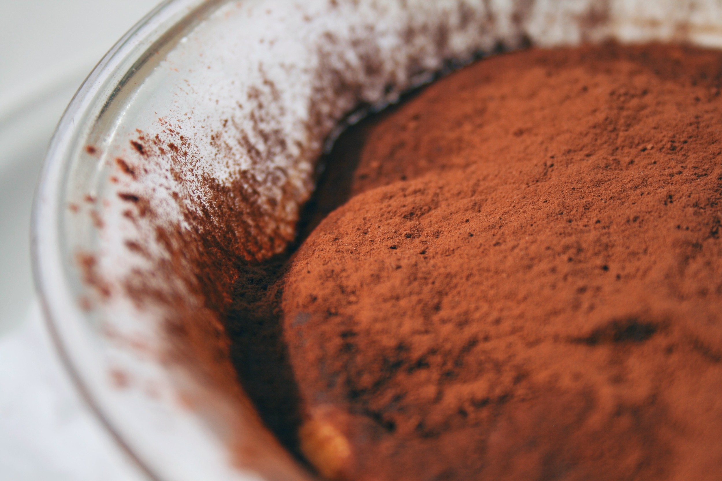 Tiramisu is perfectly powdered with lots of cocoa
