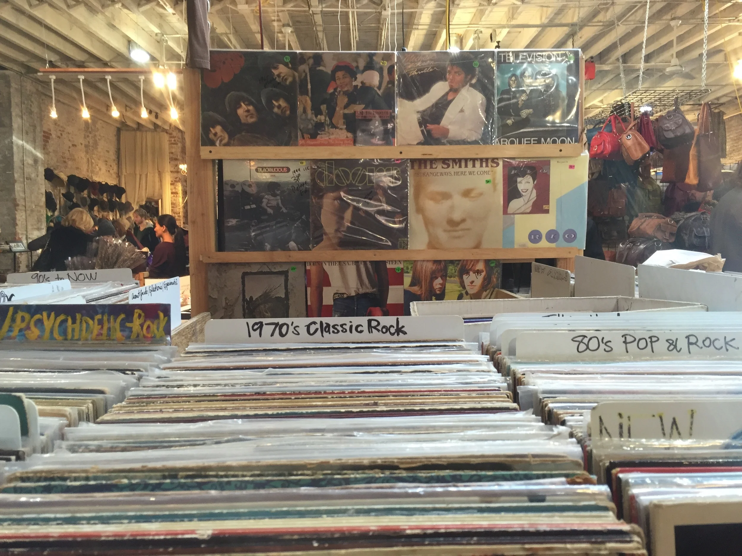 Vintage records collection at Artists & Fleas market in Williamsburg, Brooklyn