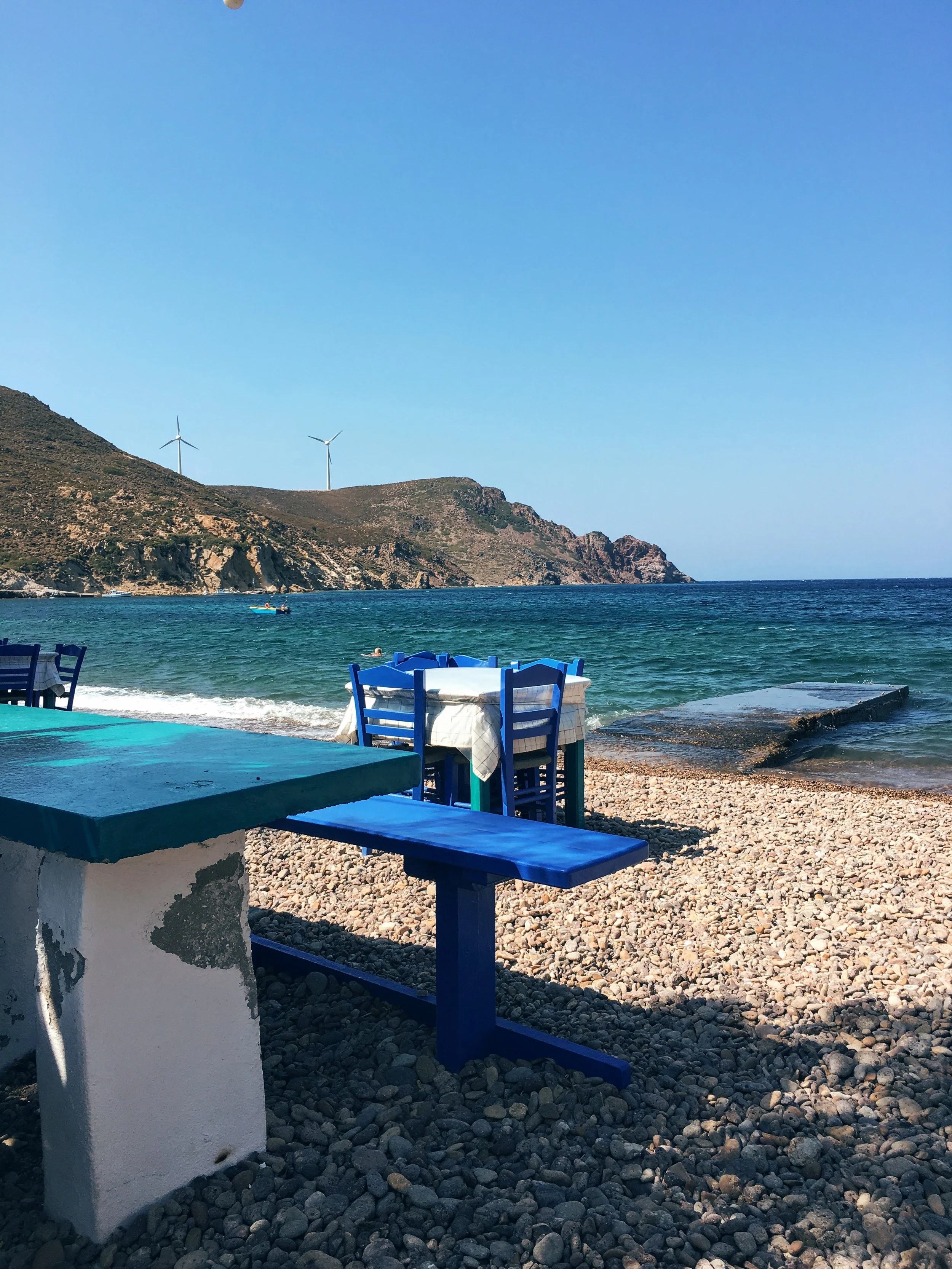 Cute and tasty fish taverna right on the beach of Lambi, famous for its fish and flambée cheese with cognac