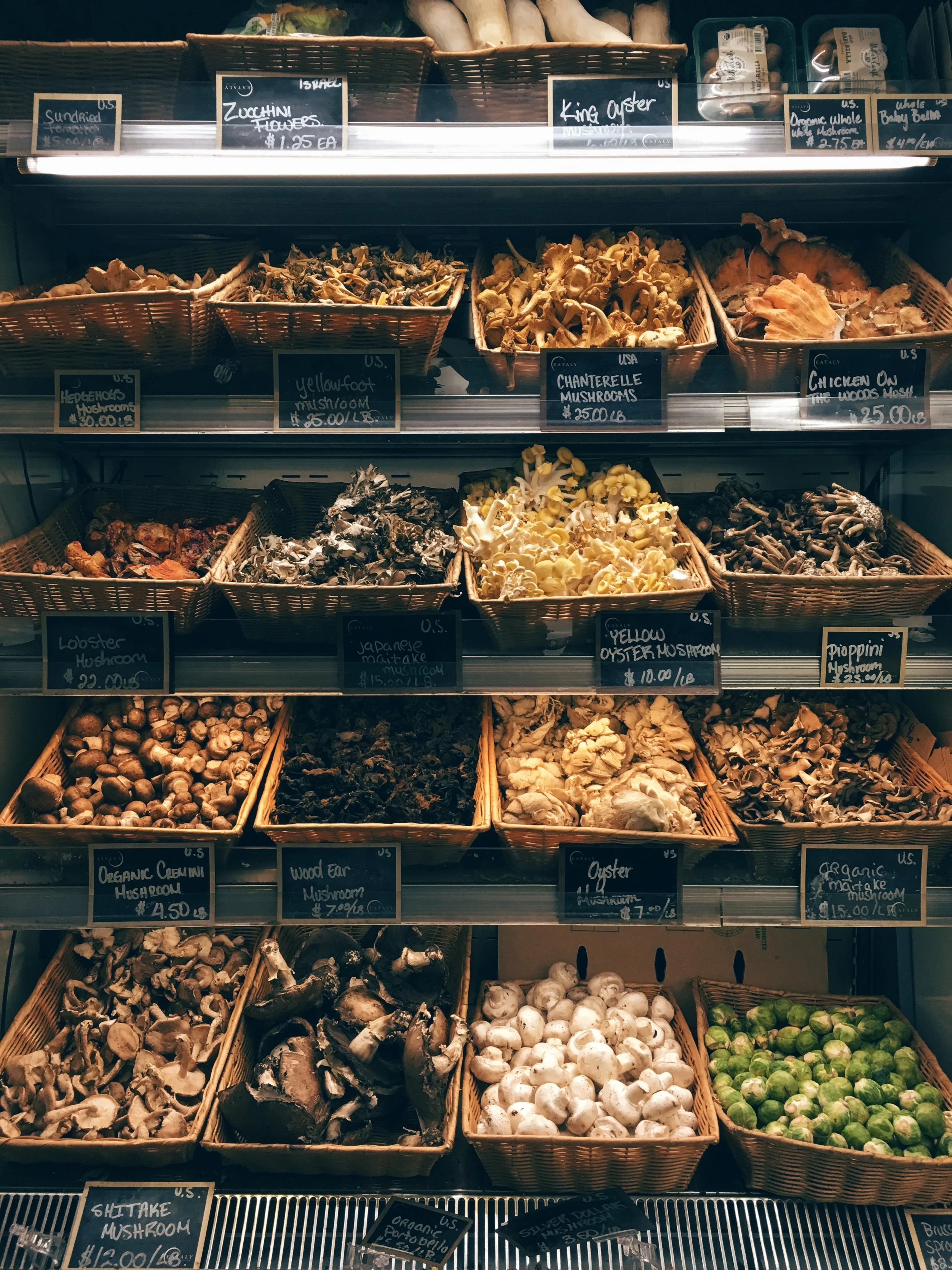 Mushrooms stand at Eataly. Take your pick!