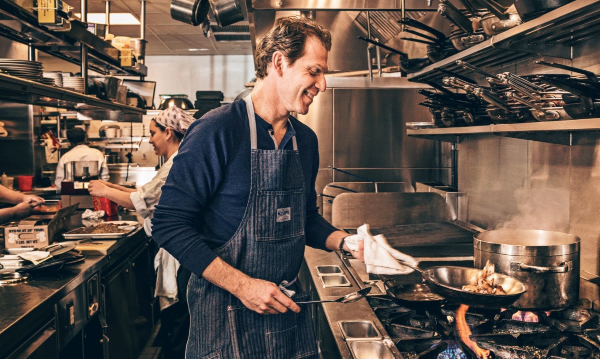 Bobby Flay in the works of GATO's kitchen in Greenwich Village