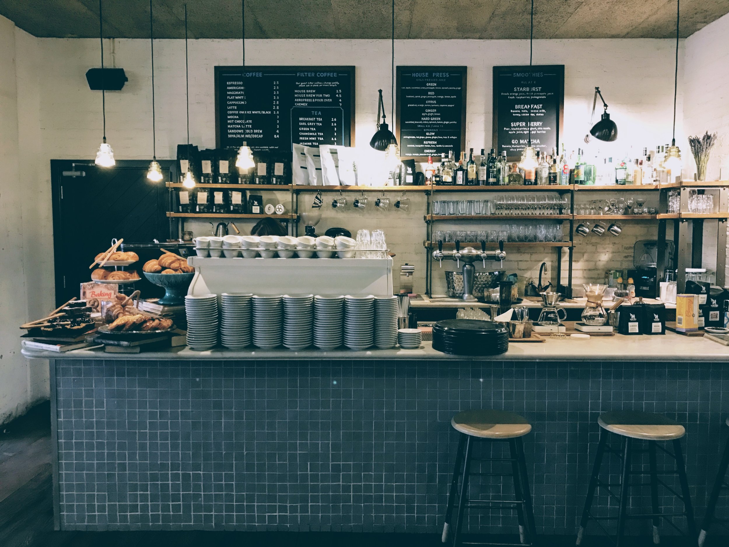 Hubbard & Bell downstairs brewing fresh coffee and serving breakfast