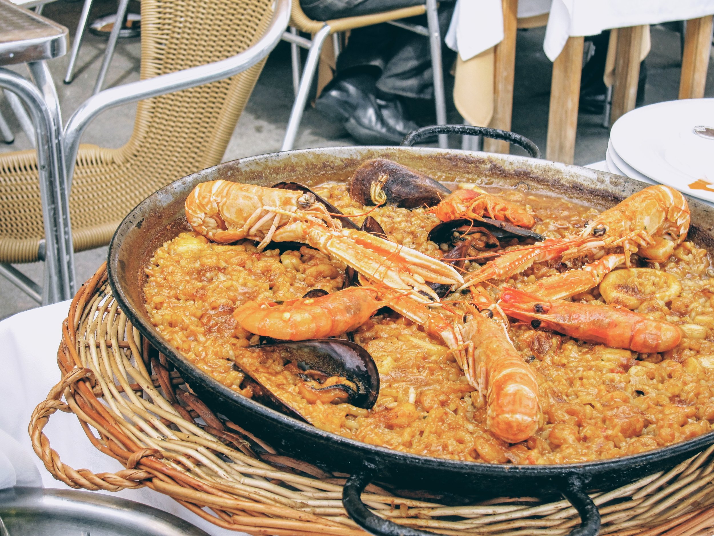 Famous Catalan specialty of Seafood Paella in Barceloneta