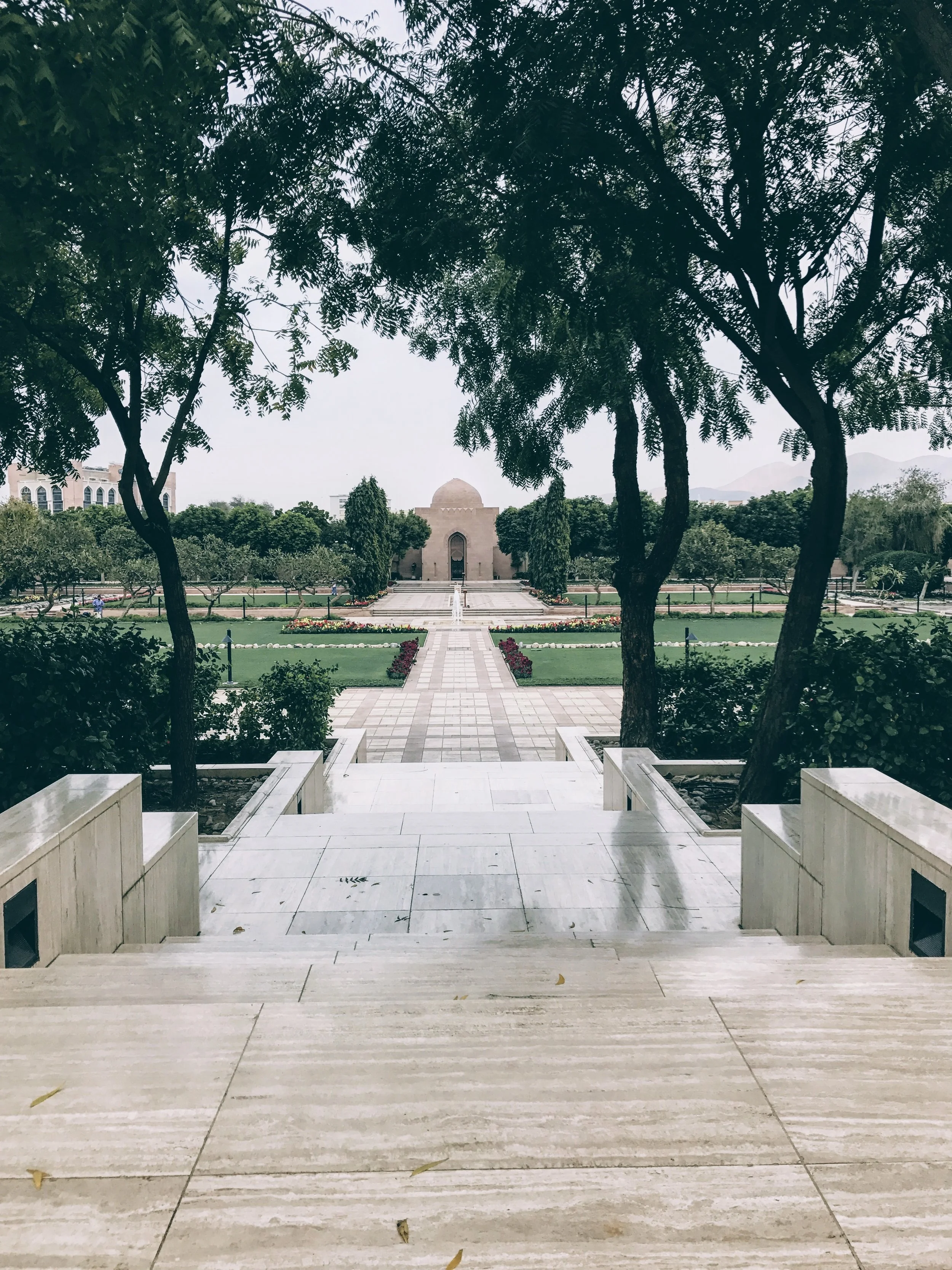 Glossy marble floors at the Courtyard for the Sultan Qaboos Grand Mosque