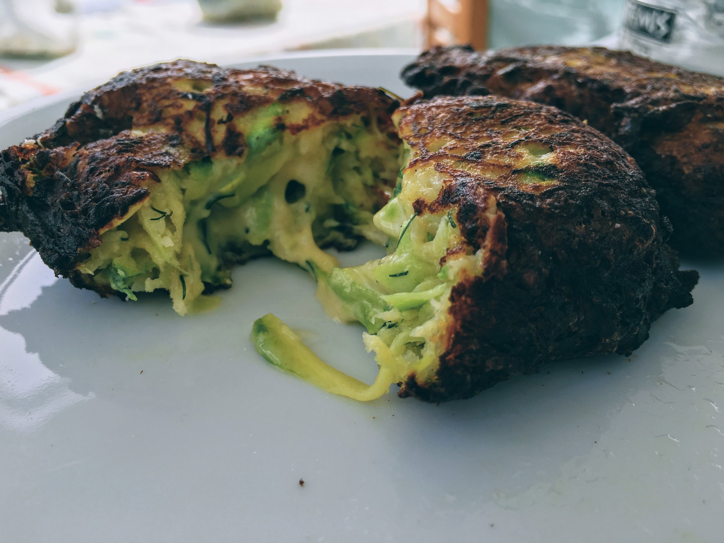 Divine zucchini fritters, crisp on the outside and melting on the inside
