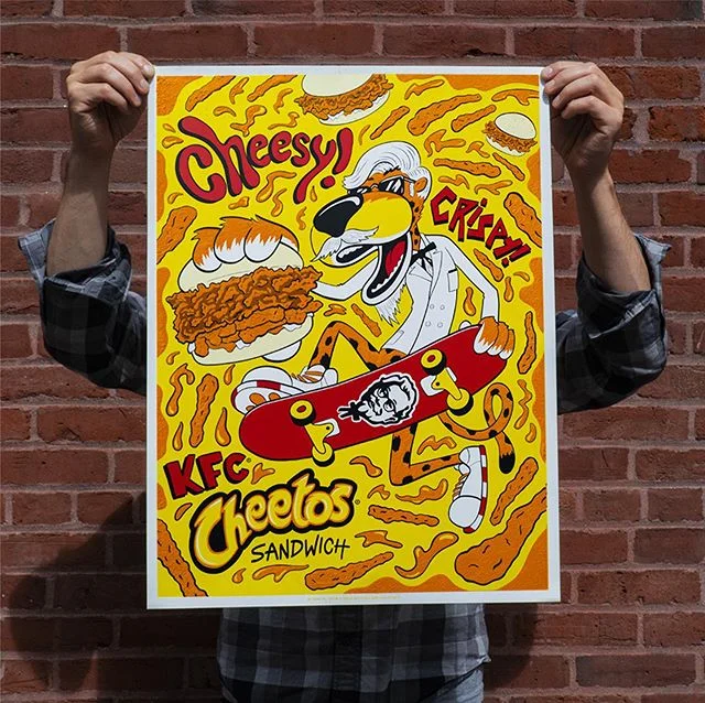 I have never been more proud than I am of a poster of Colonel Chester riding a skateboard that&rsquo;s printed with cheese dust. Thank you for bringing it to life @davehagen. Also, a dog has already been caught secretly licking the cheese dust off of