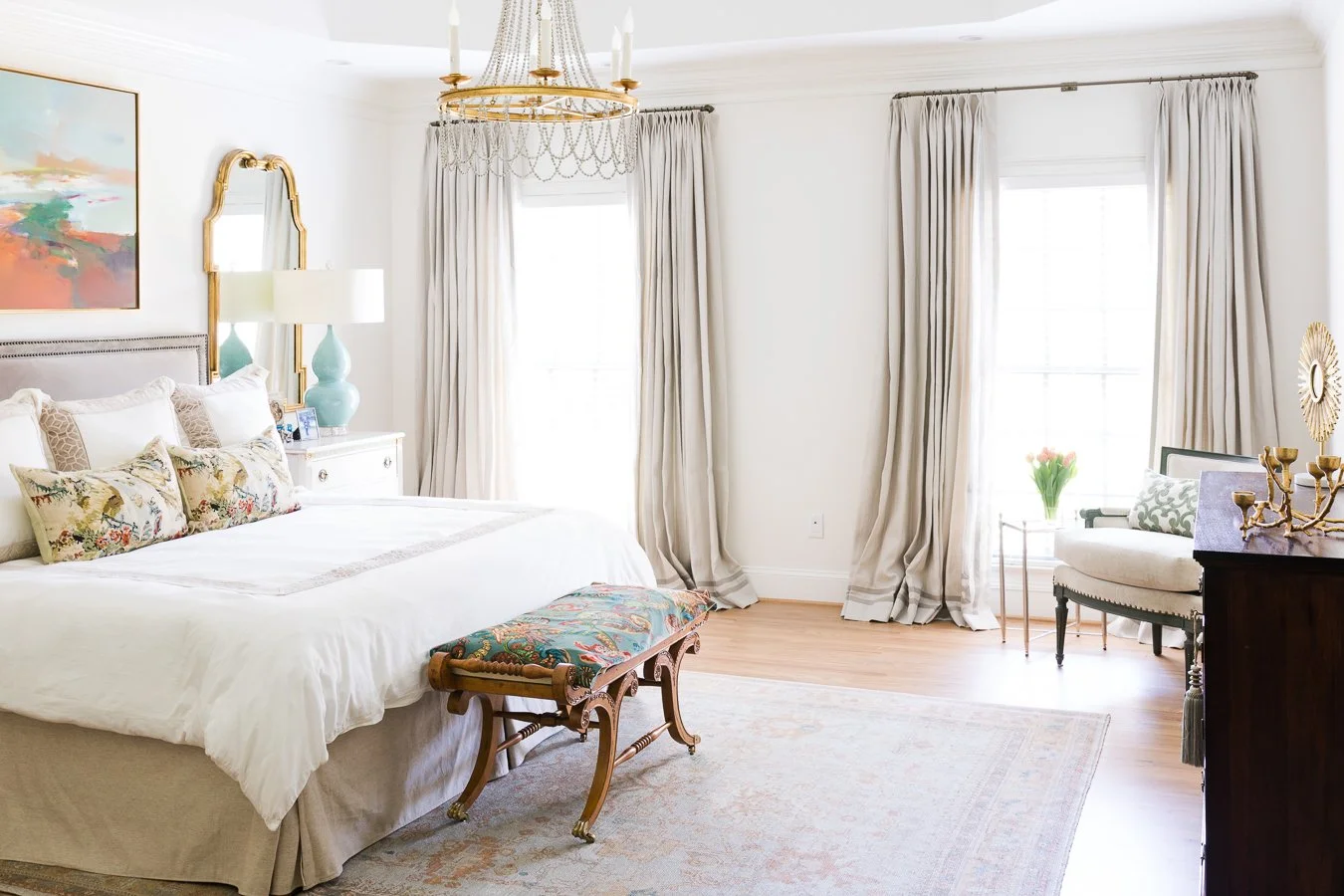Bed now is the gorgeous focal point where the 2 bath doors once lived.