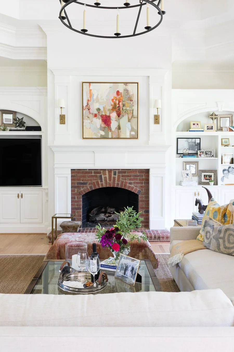 Notice the fireplace and mantle. We had a new beefy surround and an “overmantle” built.