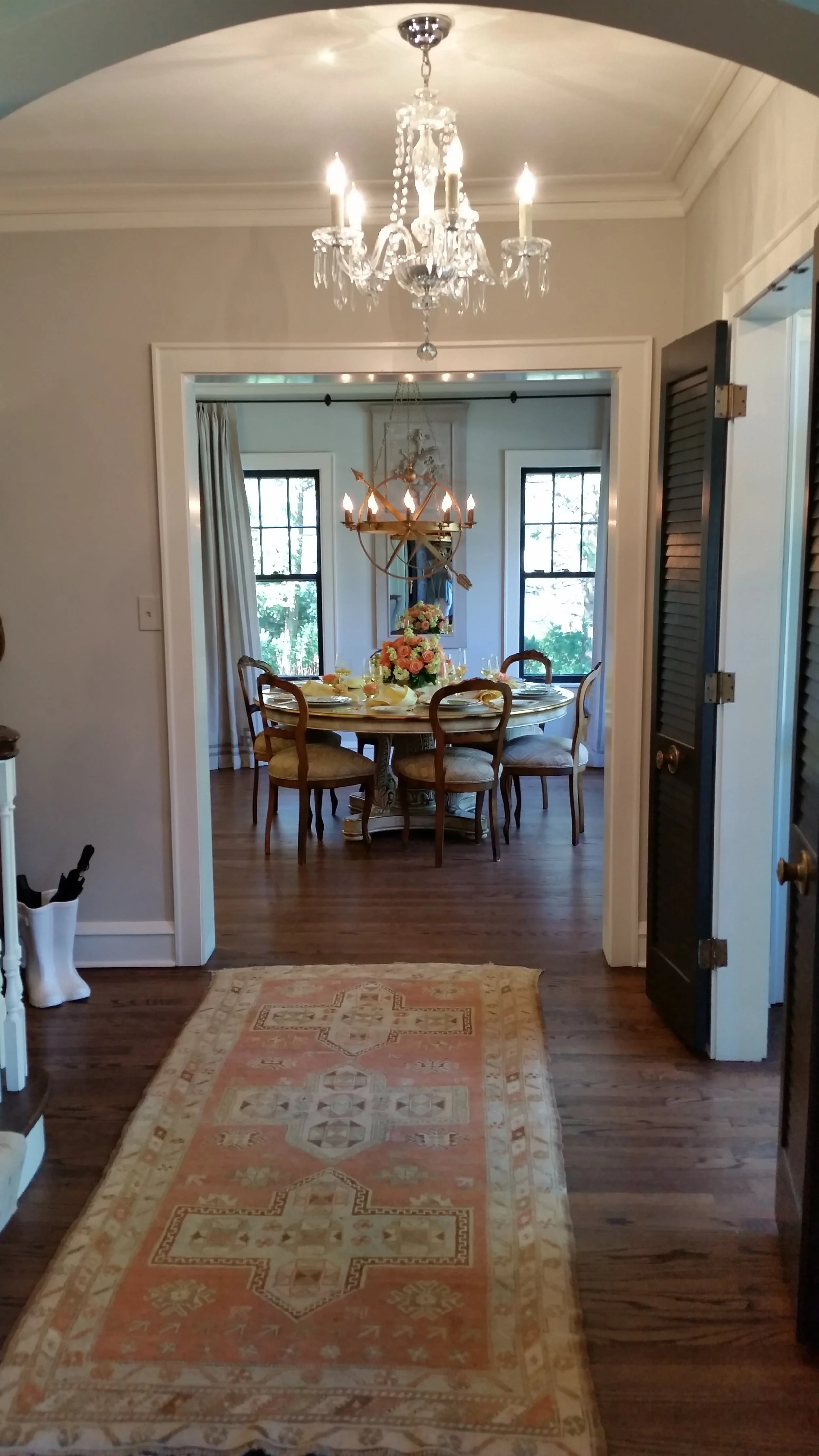 Grandmothers chandelier hung in the foyer (click on photo to see) .. I move her with us to every home.