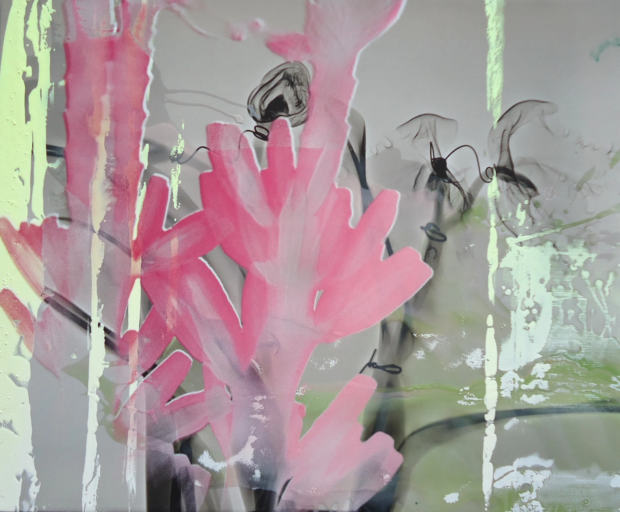   Mown into a Softness , inkjet, pigment dispersion and silk screen on canvas, 22" x 26" 