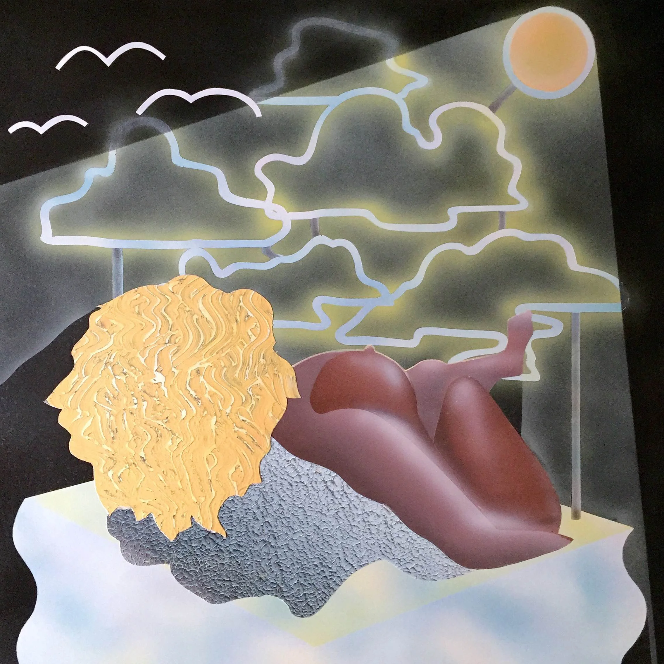  Christian Little,  Exhibitionists #12 (Tanning Bed) , acrylic and mixed media on wood panel, 24" x 24", $2,800 