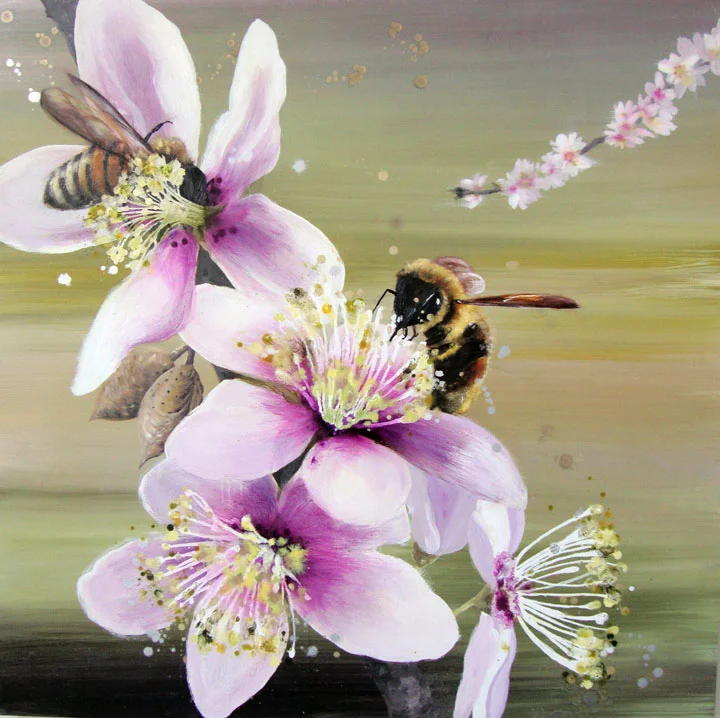 Cara Enteles, Almond Pollination, oil on aluminum, 48" x 48"