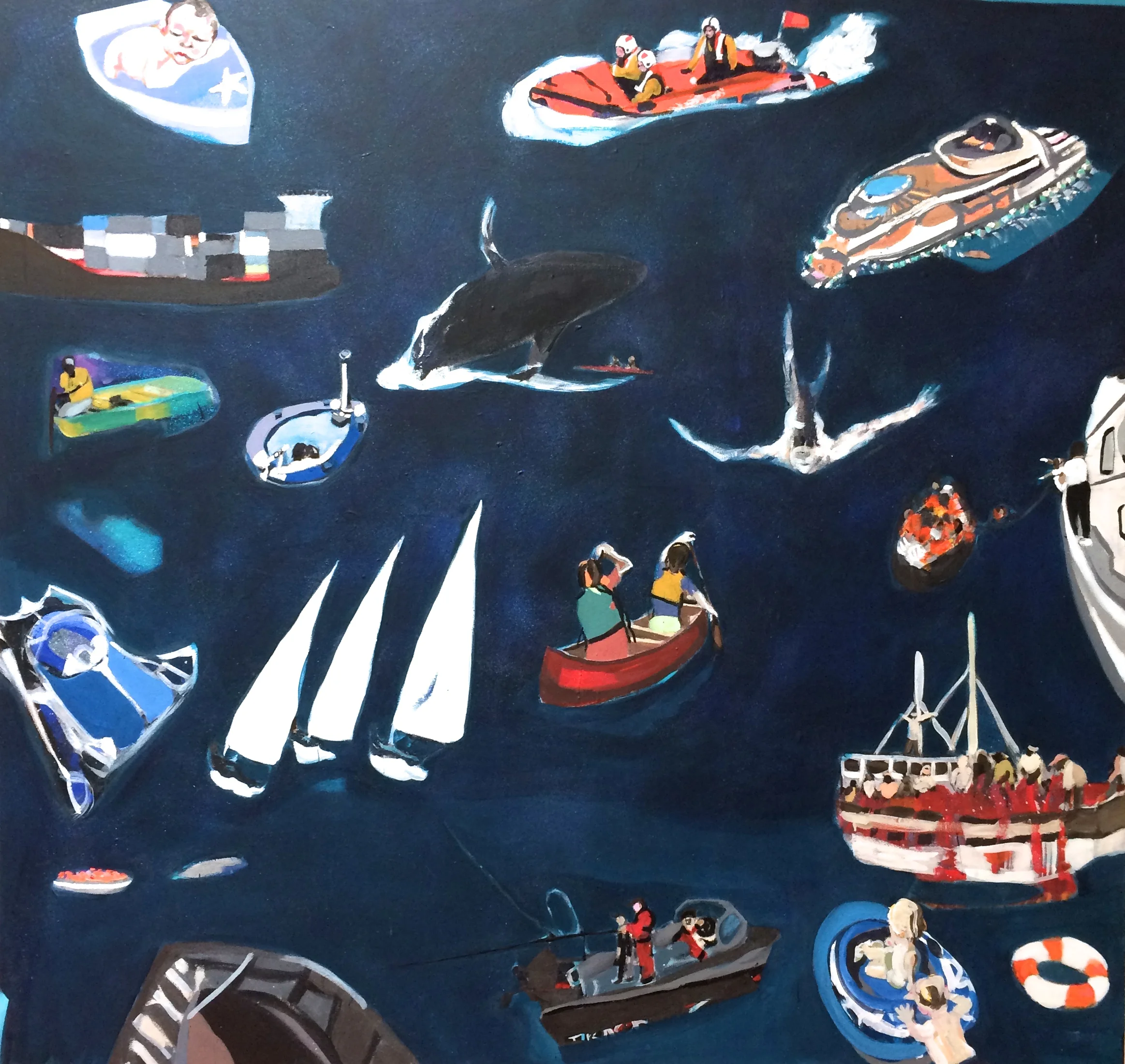 Melora Griffis, Dreamboat , acrylic on canvas, 65" x 68"