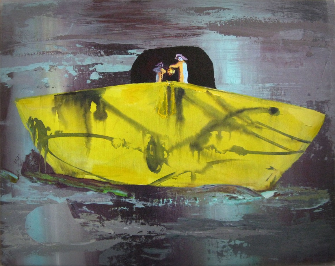Judith Simonian, Napolean's Yellow Boat , acrylic on canvas, 24" x 29"