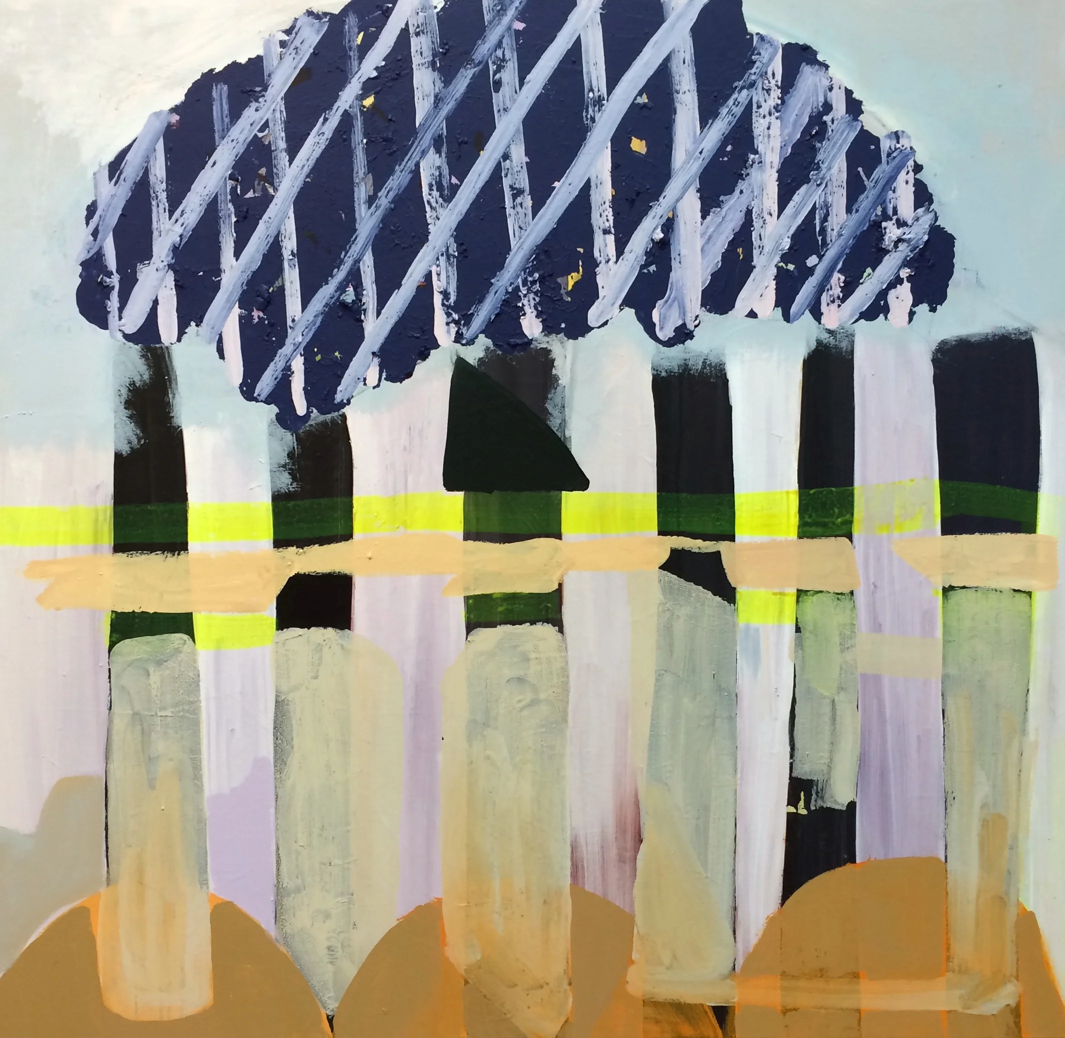  Gus Yero , Walking in Rain , acrylic on canvas, 44" x 46" 